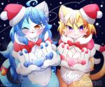  anthro areola blush breasts christmas duo felid feline female fur hair hi_res hinata_sakamoto holidays looking_at_viewer mammal nipples smile 