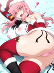  1girl bangs blue_eyes bocchi_the_rock! breasts cube_hair_ornament gotou_hitori hair_ornament highres huge_breasts joy_ride large_breasts long_hair nipples one_side_up pink_hair santa_costume see-through solo 