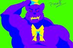  anthro barazoku bear big_muscles black_body black_fur bow_tie clothing eyebrows fangs five_nights_at_freddy&#039;s five_nights_at_freddy&#039;s_4 fur hand_on_head hat headgear headwear hi_res huge_muscles looking_at_viewer male male/male mammal musclebear muscular muscular_anthro muscular_male nightmare_(fnaf) pecs pinumontbalou red_eyes scottgames smile smiling_at_viewer solo teeth 