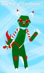  ambiguous_gender android anthro candy candy_cane christmas dessert e621 esix fangs felid feline food hexagon hi_res holidays looking_at_viewer machine mammal mascot red_eyes redcrystal robot simple_background solo teeth text 
