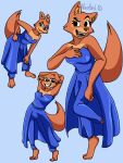 absurd_res anthro barefoot big_breasts black_eyes blue_background blue_clothing blue_dress breasts brown_body brown_fur canid canine clothing deerkid diane_foxington dreamworks dress eyelashes facial_piercing feet female fox fur hand_on_chest hand_on_hip hands_behind_head hi_res looking_at_viewer mammal multiple_poses piercing pose simple_background smile solo tan_body tan_fur the_bad_guys 