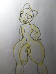  anthro big_penis cartoon_network domestic_cat felid feline felis genitals gumball_watterson hi_res looking_at_viewer male mammal monochrome nude penis rexon02 small_waist solo the_amazing_world_of_gumball thick_thighs traditional_media_(artwork) vein veiny_penis wide_hips 