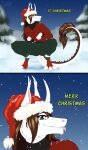  anthro blep christmas christmas_clothing christmas_headwear clothing comic cute_expression digital_drawing_(artwork) digital_media_(artwork) equis_universe fangs female fluffy forest fur hat headgear headwear hi_res holidays ki&#039;rinaes meme merr_chrismas paws plant santa_hat shasehra_gaelehrion snow solo sunny_way teeth tongue tongue_out tree warm 