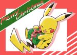  :d box christmas closed_eyes commentary_request gift gift_box happy holding holding_gift mabu_(dorisuto) merry_christmas no_humans open_mouth pikachu pokemon pokemon_(creature) ribbon smile solo striped striped_ribbon 