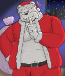  2022 anthro bear black_nose bottomwear bulge christmas christmas_clothing christmas_headwear clothing hat headgear headwear hi_res holidays humanoid_hands inside kemono male mammal navel night overweight overweight_male pants polar_bear santa_claus santa_hat solo ursine yajyu 