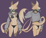  2022 anthro bra butt canid canine clothing eyeless female green_tongue hi_res hoodie mammal multiple_poses open_mouth panties pose servali_sketch simple_background solo standing tongue topwear underwear 