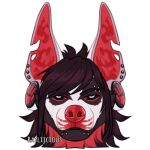  1:1 alpha_channel anthro artist_name black_body black_fur black_sclera canid dark_hair ear_piercing ear_stud eyebrow_piercing facial_piercing front_view fur gauged_ear grey_eyes headshot_portrait lip_piercing lip_stud looking_at_viewer low_res male mammal mouth_closed narrowed_eyes piercing portrait rayliicious red_body red_fur red_inner_ear red_nose simple_background solo stud_piercing transparent_background white_body white_fur 