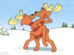  anthro antlers balls capreoline dancing deer duo fur genitals hair hand_holding hi_res hooves horn male mammal nude reindeer romantic romantic_ambiance spot&#039;s_magical_christmas tango_(dance) zeklullaby 