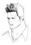  1boy boku_no_hero_academia collared_shirt endeavor_(boku_no_hero_academia) facial_hair male_focus parted_lips portrait red_hair scar scar_on_face shirt sketch solo spiked_hair teeth u2suke 