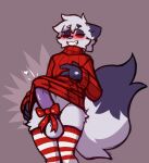  &lt;3 ambiguous_gender anthro arctic_fox balls blush bow_ribbon canid canine christmas clothed clothing clothing_lift dipstick_ears dipstick_tail dust_(mewgle) erection erection_under_clothing eyes_closed fluffy fluffy_tail fox genitals hi_res holidays legwear male mammal markings mewgle multicolored_ears narrowed_eyes pattern_clothing pattern_legwear pattern_thigh_highs penis purple_nose purple_penis red_clothing red_sweater red_topwear seductive shirt shirt_lift solo striped_clothing striped_legwear striped_thigh_highs stripes sweater tail_markings teasing tenting thigh_highs thigh_tuft topwear turtleneck 