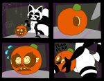  &lt;3 &lt;3_eyes absurd_res animate_inanimate anthro black_body comic duo food fruit genitals halloween hi_res holidays knife male mammal multicolored_body penetration penis plant procyonid pumpkin raccoon rex_raccoon_(rexon02) rexon02 small_waist thick_thighs two_tone_body white_body wide_hips 
