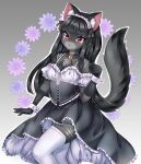  2019 anthro bangs bell bell_collar biped black_clothing black_collar black_dress black_hair blush breasts chest_tuft cleavage clothed clothing collar digital_media_(artwork) dress eyebrow_through_hair eyebrows eyelashes felid feline female fully_clothed fur gradient_background grey_body grey_fur hair inner_ear_fluff legwear long_hair maid_headdress mammal open_mouth pink_inner_ear pink_nose red_eyes shaded simple_background solo standing tekahika thigh_highs translucent translucent_hair tuft white_clothing white_dress white_inner_ear_fluff white_legwear white_thigh_highs 
