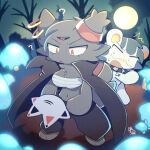  angry animal_ears bandages bayachao bear bear_ears bear_girl black_cape black_pants cape cat cat_ears cat_girl cat_tail confused extra_eyes forest furry furry_female halloween mask moon mushroom nature night open_mouth original pants red_pupils tail 