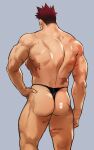  ass back bara boku_no_hero_academia cowboy_shot endeavor_(boku_no_hero_academia) furikakepappa hand_on_hip highres muscular muscular_male red_hair scar short_hair spiked_hair standing thighs thong 