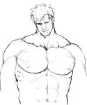  1boy abs bara beard boku_no_hero_academia endeavor_(boku_no_hero_academia) facial_hair looking_at_viewer male_focus mature_male muscular muscular_male nipples parted_lips pectorals scar scar_on_face short_hair sketch solo spiked_hair stubble topless_male u2suke upper_body 