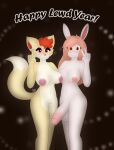  absurd_res anthro areola balls big_breasts big_penis blush blush_lines breast_size_difference breast_squish breasts canid canine duo female fox fur genitals gynomorph hair hi_res holidays intersex intersex/female lagomorph leporid lexy_(max_draws) looking_at_viewer mammal max_draws molly_(max_draws) new_year nipples orange_eyes orange_hair penis pink_eyes pussy rabbit smile squish standing white_body white_fur yellow_body yellow_fur 