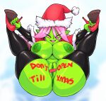  anus big_breasts big_butt breasts butt christmas clothing dart_(thecon) female genitals goblin hi_res holidays humanoid legwear nipples not_furry pussy santa_claus solo thecon thick_thighs thigh_highs 