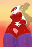  2021 4_fingers anthro big_breasts breasts clothing duo female fingers generation_3_pokemon gradient_background hi_res latias latios legendary_pokemon legwear looking_down low-angle_view male male/female navel nintendo nipples not_furry pokemon pokemon_(species) renv sex signature silhouetted_body simple_background thigh_highs thigh_sex tongue 