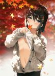  breasts kantai_collection nipples no_bra open_shirt shigure_(kancolle) shirt_lift sweater umakuchi_shouyu 