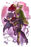  2girls anklet barbara_gordon bare_shoulders barefoot batgirl batman_(series) cape dc_comics double_bun double_buns feet female gloves hair_bun hotate_(suikaneko) jewelry long_hair looking_back mask multiple_girls poison_ivy red_hair suikaneko the_batman 