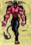  90&#039;s 90's 90s amon bat_wings beard bizarre bull_tail demon devilman facial_hair fangs go_nagai hair horns lowres male male_focus monster muscle nagai_gou oldschool wings 