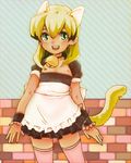  1boy animal_ears blonde_hair green_eyes inazuma_eleven inazuma_eleven_(series) maid male_focus miyasaka_ryou nipples solo tail tan thighhighs trap 