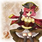  choker dress elbow_gloves eyepatch female final_fantasy final_fantasy_v flower gloves gradient gradient_background green_eyes hat heart jewelry lenna_charlotte_tycoon necklace orange_poland pink_hair pirate pirate_hat short_hair solo trench_coat trenchcoat 