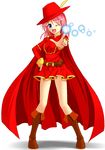  belt blue_eyes boots cape female final_fantasy final_fantasy_v full_body hands_on_hips lenna_charlotte_tycoon long_hair magic open_mouth pink_hair red_mage solo tekuteku_(pixiv) uchouten white_background wink 