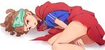  bottomless cape child dreadlocks hairlocs inazuma_eleven inazuma_eleven_(series) kidou_yuuto lying male male_focus panties red_eyes shota trap underwear 