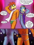  anthro avian bird bulge butt chicken clothed clothing comic dialogue english_text eyewear fuze goggles headband jockstrap johnny_(fuze) josh_oliver male nipples partially_clothed scarf stripper texnatsu text topless underwear underwear_grab 