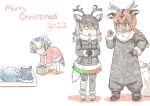  4girls ^_^ aged_down animal_ears antlers axis_deer_(kemono_friends) bandaged_leg bandages bangs bell bent_over bird_tail black_hair blonde_hair box braid braided_ponytail brown_eyes brown_hair child christmas closed_eyes coat colored_inner_hair commentary_request dark-skinned_female dark_skin deer_antlers deer_ears deer_girl deer_tail extra_ears female_child fur-trimmed_sleeves fur_collar fur_trim furrowed_brow gift gift_box gloves grey_hair grey_wolf_(kemono_friends) jacket jingle_bell kemono_friends long_braid long_hair long_sleeves looking_at_another lying medium_hair merry_christmas mountainous_horizon multicolored_hair multiple_girls murakami_kou_(raye) neck_bell northern_white-faced_owl_(kemono_friends) on_side open_clothes owl_ears owl_girl own_hands_together pantyhose red_hair reindeer_(kemono_friends) reindeer_antlers reindeer_girl shoes single_braid skirt sleeping smile tail twintails two_side_up white_hair wolf_ears 