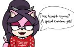  anthro blood blood_in_mouth blood_on_teeth bodily_fluids bodysuit christmas clothing dialogue english_text fangs female half-closed_eyes holidays humor looking_at_viewer narrowed_eyes sega sharp_teeth skinsuit solo sonic_the_hedgehog_(series) speech_bubble star_the_spineless_hedgehog sweater talking_to_viewer teeth text tight_clothing topwear 
