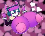  &lt;3 alpaca anthro breasts camelid devil_horns_(gesture) dj_bop epic_games erect_nipples eyewear female fortnite gesture glasses grin headphones hi_res mammal nipples pink_nipples presenting presenting_breasts purple_body rexon02 simple_background smile solo video_games 