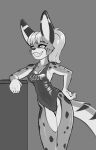  anthro athletic athletic_anthro athletic_female bra clothed clothing digital_drawing_(artwork) digital_media_(artwork) felid feline female food fur greyscale hair hand_on_hip hi_res lagomorph leaning leporid long_ears mammal monochrome muscular one-piece_swimsuit ponytail remarkably_average serval simple_background smile smirk solo sonya_parvati_(remarkably_average) soup sports_bra spots spotted_body spotted_fur swimwear text text_on_clothing tight_clothing underwear 