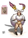  anthro big_breasts breasts brown_body brown_fur cheek_tuft digitigrade dipstick_limbs do!_games dreamhare facial_markings facial_tuft featureless_crotch female final_fantasy final_fantasy_xii fur giza_rabbit_(final_fantasy_xii) head_markings head_tuft lagomorph leporid looking_at_viewer mammal markings navel neck_tuft rabbit red_eyes simple_background solo square_enix tan_body tan_fur text thick_thighs tuft under_boob white_background white_body white_fur wide_hips 