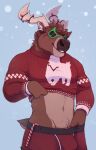  2022 anthro antlers blue_background bulge candy candy_cane capreoline christmas christmas_clothing christmas_lights christmas_sweater christmas_topwear clothed clothing clothing_lift clothing_pull deer dessert dolph_(fortnite) epic_games eyewear food fortnite fur hair holidays horn male mammal muscular muscular_anthro muscular_male navel outside reindeer signature simple_background skaifox smile snow snowing solo standing striptease sunglasses sweater sweater_lift teeth topwear topwear_lift tuft underwear underwear_pull undressing video_games 