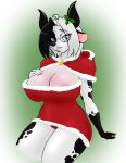  alejandra_coldthorn anthro areola areola_slip big_breasts black_body black_fur black_hair blue_eyes blush bovid bovine breasts cattle christmas christmas_clothing cleavage clothed clothing emoti eyebrow_through_hair eyebrows eyewear female fingers fur glasses hair hand_on_breast holidays holstein_friesian_cattle horn huge_breasts las_lindas looking_at_viewer mammal multicolored_body multicolored_fur multicolored_hair sitting solo thick_thighs translucent translucent_hair two_tone_body two_tone_fur two_tone_hair webcomic webcomic_character white_body white_fur white_hair wide_hips 