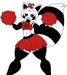  absurd_res alpha_channel anthro black_body bottomwear cheerleader cheerleader_outfit clothed clothing crossdressing girly hi_res looking_at_viewer male mammal multicolored_body pentagram pom_poms procyonid raccoon rex_raccoon_(rexon02) rexon02 simple_background skirt small_waist solo thick_thighs tongue tongue_out transparent_background two_tone_body white_body wide_hips 