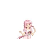  1girl :d bangs blunt_bangs blush bracelet braid buttons character_print charlotte_(madoka_magica) clenched_hands dot_nose frilled_skirt frilled_suspenders frills hands_up jewelry long_hair looking_at_viewer low-tied_long_hair low_ponytail magia_record:_mahou_shoujo_madoka_magica_gaiden mahou_shoujo_madoka_magica official_art open_mouth pink_eyes pink_gemstone pink_hair pink_skirt print_shirt puffy_short_sleeves puffy_sleeves ring shirt short_sleeves side_braids sidelocks simple_background skirt smile solo suspender_skirt suspenders tamaki_iroha transparent_background twin_braids upper_body very_long_hair white_shirt 