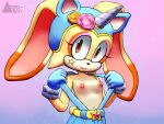  aerosin cream_the_rabbit female flashing hi_res looking_at_viewer nipples sega simple_background smile solo sonic_the_hedgehog_(series) standing sticker 
