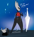  absurd_res big_butt butt dialogue duo female hi_res hollow_knight hollow_knight_(character) hornet_(hollow_knight) huge_butt larger_female melee_weapon severingaxis183 size_difference team_cherry weapon 