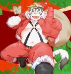  2022 anthro bawp belly bottomwear bulge christmas christmas_clothing christmas_headwear clothing felid hat headgear headwear hi_res holidays humanoid_hands kemono licho_(tas) lifewonders male mammal moobs navel one_eye_closed overweight overweight_male pantherine pants santa_claus santa_hat solo tiger tokyo_afterschool_summoners white_body wink 