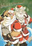  2022 anthro christmas christmas_clothing christmas_headwear clothed clothing duo embrace eyewear felid glasses hat headgear headwear hi_res holidays hug humanoid_hands kemono lion male mammal one_eye_closed overweight overweight_male pantherine santa_claus santa_hat wink yazoe 