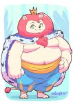  2022 absurd_res anthro belly big_belly bottomwear cartoon_network clothing crown felid hi_res humanoid_hands king king_snugglemagne_xxv lion male mammal mangolynx mao_mao:_heroes_of_pure_heart moobs overweight overweight_male pantherine pants royalty solo 