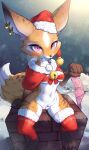  absurd_res anthro canid canine christmas christmas_clothing christmas_headwear clothing condom female fox genitals hat headgear headwear healingpit hi_res holidays legwear mammal pussy santa_hat sexual_barrier_device snow snowing solo thigh_highs 