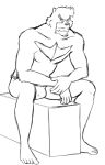 anthro asian_clothing barefoot black_and_white box bulge clothed clothing container east_asian_clothing feet fundoshi fundoshi_only japanese_clothing male monochrome sharp_teeth simple_background sitting sketch solo stubble teeth teeth_showing thegreatmatsutzu topless underwear underwear_only white_background 