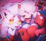  animal_focus bright_pupils claws commentary_request fangs heart heart_in_eye highres hisuian_growlithe hisuian_zorua kokemushi_(kuru_fox) no_humans pokemon pokemon_(creature) symbol_in_eye tongue tongue_out white_pupils yellow_eyes 