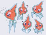  =3 blue_eyes blush clenched_teeth closed_mouth commentary_request flying_sweatdrops frown kokemushi_(kuru_fox) multiple_views no_humans pokemon pokemon_(creature) rotom rotom_(normal) simple_background squiggle sweat tearing_up teeth watermark white_background 