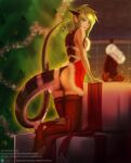  anthro canid canine christmas clothing dragon drulttur felid feline female gift hi_res holidays humanoid hybrid icy-marth jade_(icy-marth) lingerie mammal pinup pose solo 