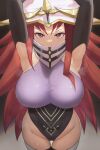  1girl absurdres armpits arms_up beyond_the_pendulum breasts duel_monster elbow_gloves gloves hat highres inverted_nipples lactation large_breasts long_hair looking_at_viewer red_eyes red_hair restrained solo sweat thighhighs unnunal_(unneonal) yu-gi-oh! 